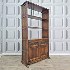 Vintage Old Charm Oak Bookcase Cabinet Room Divider Tudor Carved Cupboard Wood