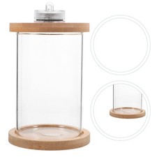 Transparent Glasss LED Aquarium with Wooden Lid Base Portable Desktop Fish Tank