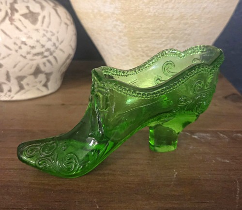 Green glass high heel shoe - glass,