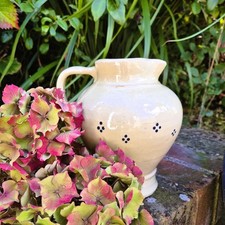 Handmade Pottery Pitcher 19cm Tall Buttermilk Cream with Blue Sponged Dot Detail