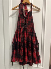 Hearts & Roses London Red Plaid / Tartan Mini dress Red & Black Punk Gothic: 14