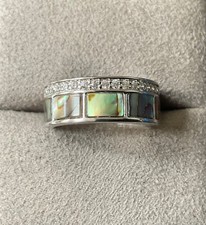 925 DQCZ Paua shell & diamonique panel ring UNISEX  size O1/2 sterling silver