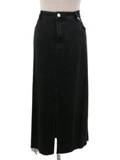 M&S Women's Skirt Washed Black Denim Maxi A-line Insert Panel Zip New F1