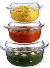 Glass Round Casserole Dish with Lid Oven Safe Easy Grip Bakeware Cooking