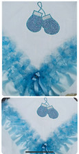 ROMANY BABY SHAWL - PINK/ BLUE/ WHITE LACE/RIBBON WITH BOXING GLOVES DESIGN
