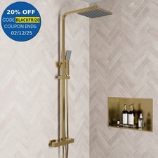 Thermostatic Mixer Shower Square Dual Head Riser Rail Handset Valve Modern Brass