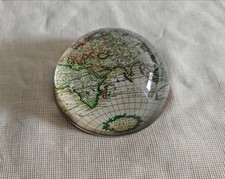Vintage Globe Map Glass Dome Paperweight - Old World Map Design 8cm