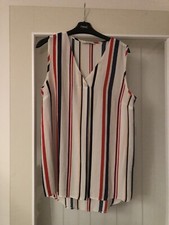 Ladies White Stripe Sleeveless Blouse/Top by TU At Sainsbury (Size 12)