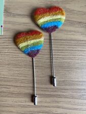 Rainbow Heart Stick Pin, Pride, Brooch, Badge, Unique Needle Felt Love Heart