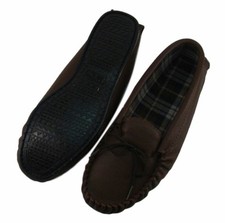 Luxury Genuine Brown Leather Moccasins ~ Hand Made in the UK - PVC Sole 