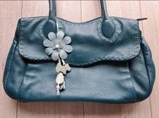 Radley Teal Leather Alcester Soft Bodied Shoulder Bag Contrast Stitching Flower