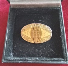 Vintage Pierre Bex, Yellow Enamel, Gold Swirls Art Deco Oval Brooch Pin