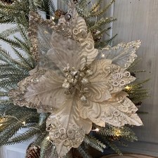 Cream Gold Fabric Poinsettia Pick Christmas Tree Decoration Gisela Graham 