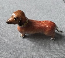 Saturno Sterling Silver & Enamelled Dachshund ST543-3 Sze 3 W 16mm H 31mm L 55mm