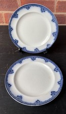 Burleigh Ware Bread Plates Rosette 19cm Pattern Blue & White c1912-1918 x 2
