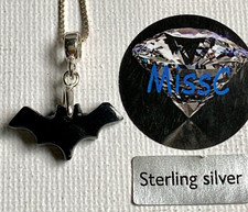 BLACK ONYX BAT PENDANT AND 925 STAMPED STERLING SILVER CHAIN, ALL NATURAL STONE