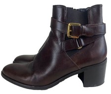 MODE IN PELLE BOOTS BOOTIES 38 5 BROWN Ankle Block Medium Heel Leather Zip Up