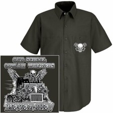 OLD SCHOOL OUTLAW TRUCKER TRACTOR TRAILER SEMI 18 WHEELER DRIVER SKULL WORKSHIRT