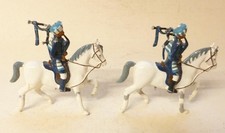 TWO UNIDENTIFIED WHITE METAL MOUNTED INDIAN REGIMENTAL PIPERS.   54mm SCALE