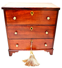 Regency Apprentice made, Miniature Chest of three Drawers + Key, circa 1825