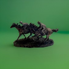 Horse Racing Jockey Statue Sculpture Bronze Finish Equestrian Figurine