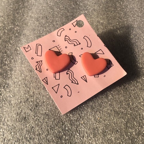 Pink heart studs - studs, polymer