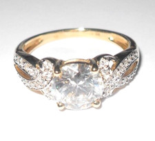 Diamonique 14ct Gold  Brilliant-cut Simulated Diamonds Ring- size- P  (QVC )