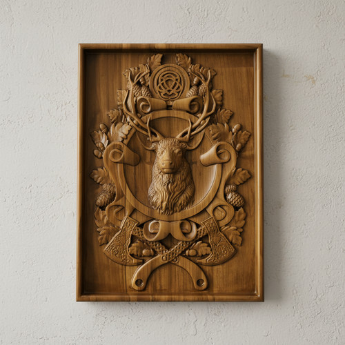 Nautral engraved wooden - nautral, deer