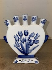 Delft Blue Tulip 5 Finger Fan