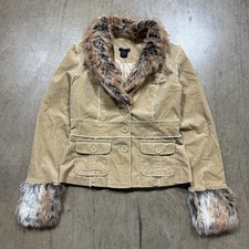 XXI Faux Fur Trim Brown Corduroy Jacket Womens Medium Vintage Y2k