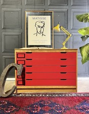 Vintage Mid 20th Century Red Drawer Plan Chest Of Drawers Artist industrial