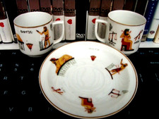 Langenthal Swiss Porcelain Egyptian Hieroglyphics Cups (2) And Saucer (1)