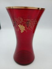 Bohemian Fancy Ruby Glass Vase Gold Trim Grape Vine Gabrhel 15cm