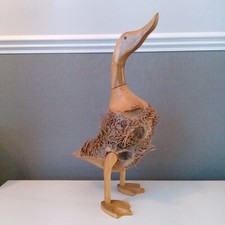 Hand Carved Freestanding Wooden Bamboo Duck Sculpture Figurine Unusual 45cm 