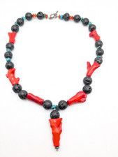 Necklace Pendant Chain Beads Vintage Natural Mix Coral Turquoise Jewelry Women