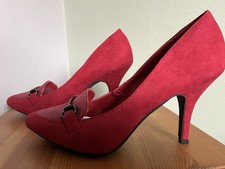 Women’s Red Faux Suede Shoes With Bar Detail. George Size Uk 7 /Eur 41.  Unworn.