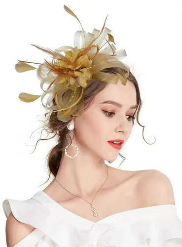 Flower feather hair hat - feather,