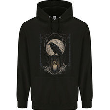 Moon & Crow Gothic Goth Vikings Skull Raven Mens 80% Cotton Hoodie