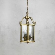 Large Vintage Brass Hall Lantern Solid Heavy Brass Bevel Glass Antique #102874