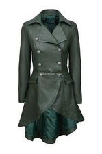 Ladies Leather Jacket Green 100% Lambskin Back Laced Victorian Gothic Coat 3492