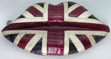 Lulu Guinness Union Jack flag snakeskin lips clutch bag & dustbag