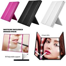 Tri Fold 8 LED Travel Mirror Cosmetic Makeup Foldable Compact Pocket with Stand