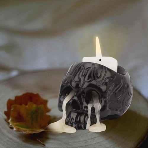 Black skull candle - skull, holder