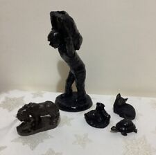 5 Vintage WELSH Coal Figurines, Miner ,Cat ,Pit Ponies ,Tortoise ,Boots 