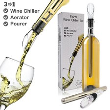 Wine Chiller Stick Aerator, & Pourer Steel Wine Cooler Rod Sleeve Non Drip Pour.