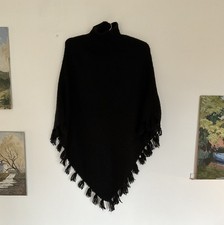 Hand-Made Black Knitted Wool Blend High Neck Poncho/Cape/Pull-On Style