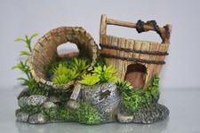 Aquarium Stunning Detailed Old Wooden Pails On Rocks & Plants 20 x 13 x 13 cms
