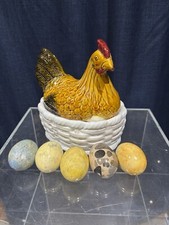 Vintage portuguese Ceramic Chicken F SUBTIL P114 With 5 Polished Eggs Beautiful