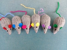 6 x Hand knitted mice Pocket