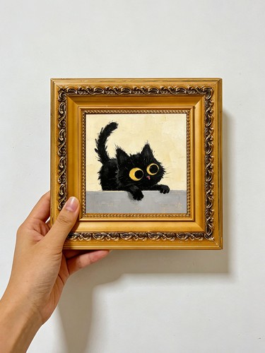Peeking black cat with - black,